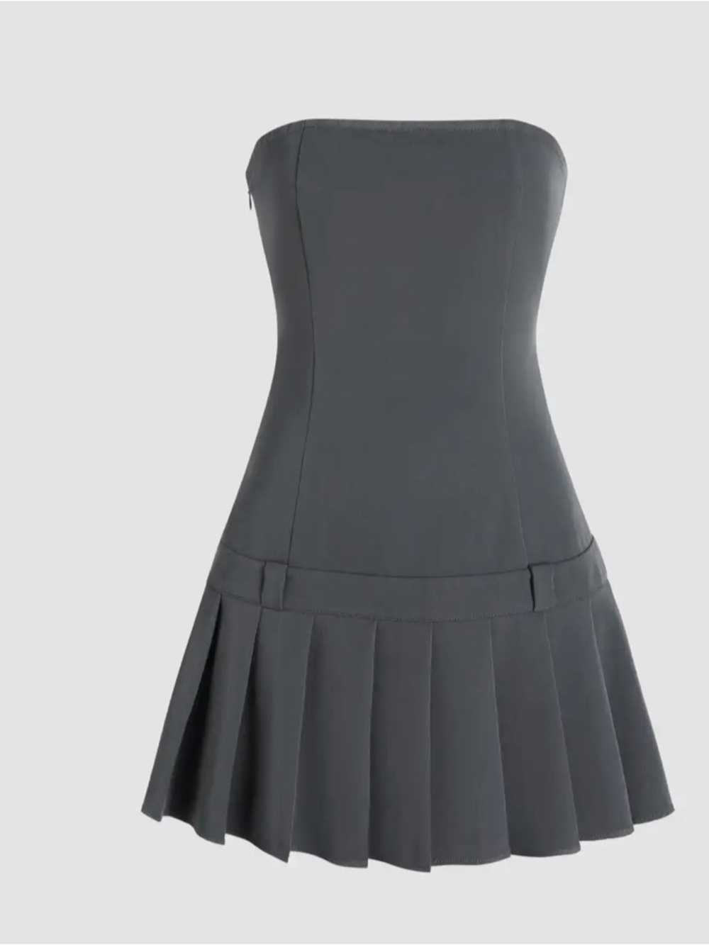 Strapless Tube Pleated Mini Dress in Charcoal Gray